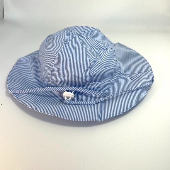 Light Blue/White Striped Toddler Sun Hat Adjustable Sz. 52 (2-4 yrs.) Ties Brim - Picture 1 of 4